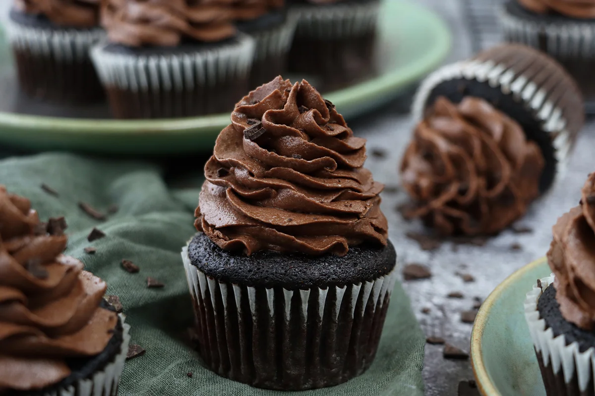 chocolate cupcakes in paper cake cases