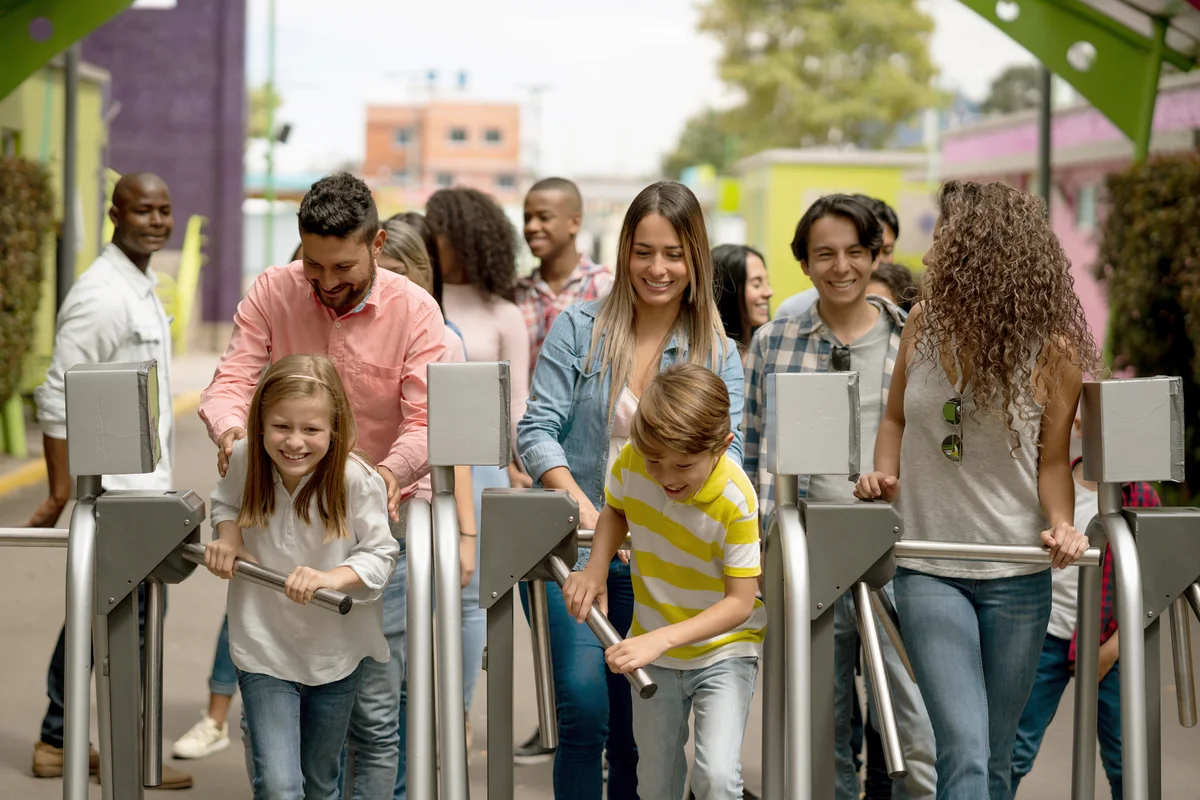 Group of people arriving at an amusement park