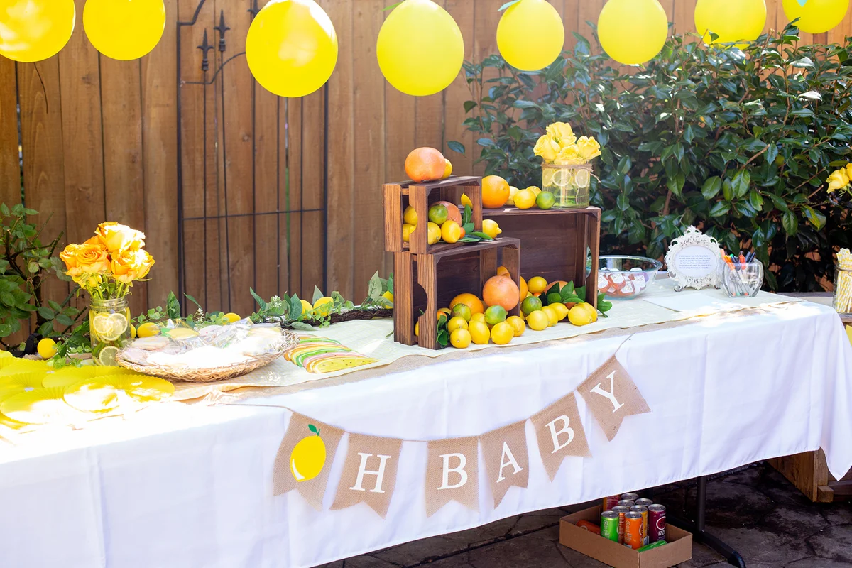 Party decorations at a citrus themed bday