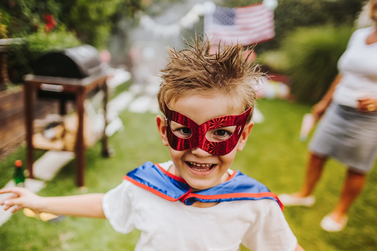 Little superhero in the yard