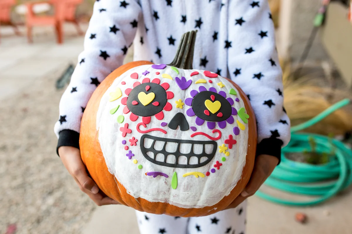 painted dia de los muertos pumpkin