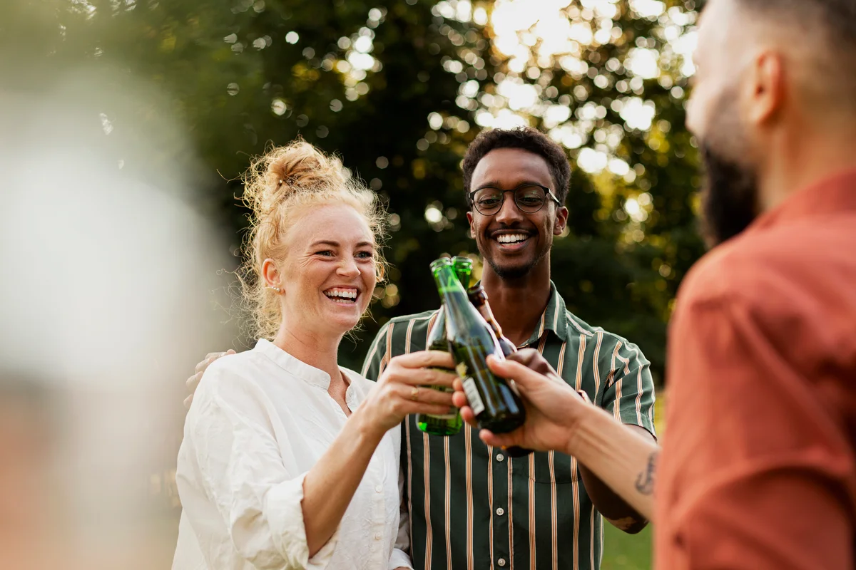 toasting with beer