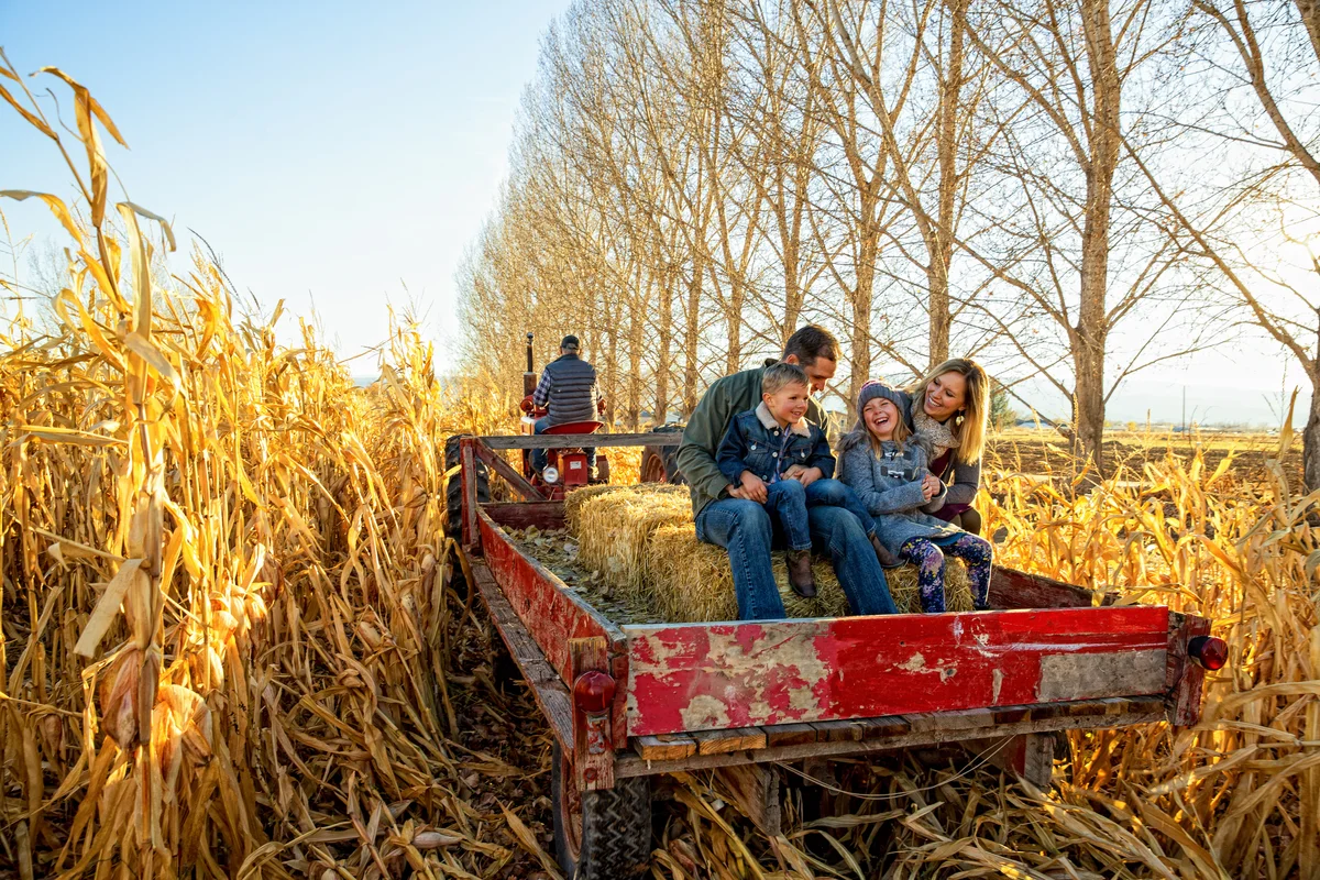 Family on a fall hay ride