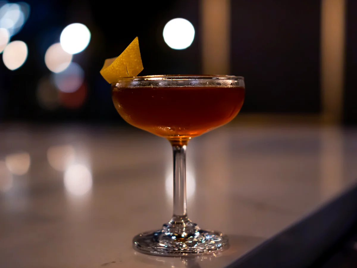 Figgy piggy cocktail in coup glass