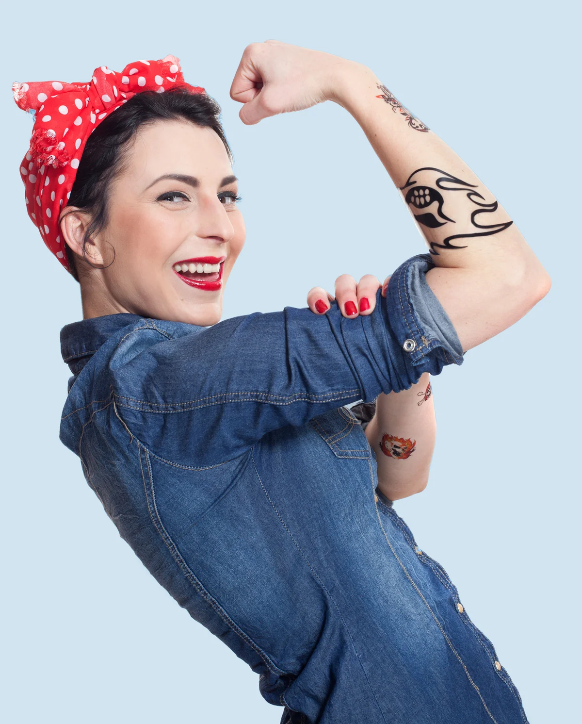 woman wearing rosy the riveter costume