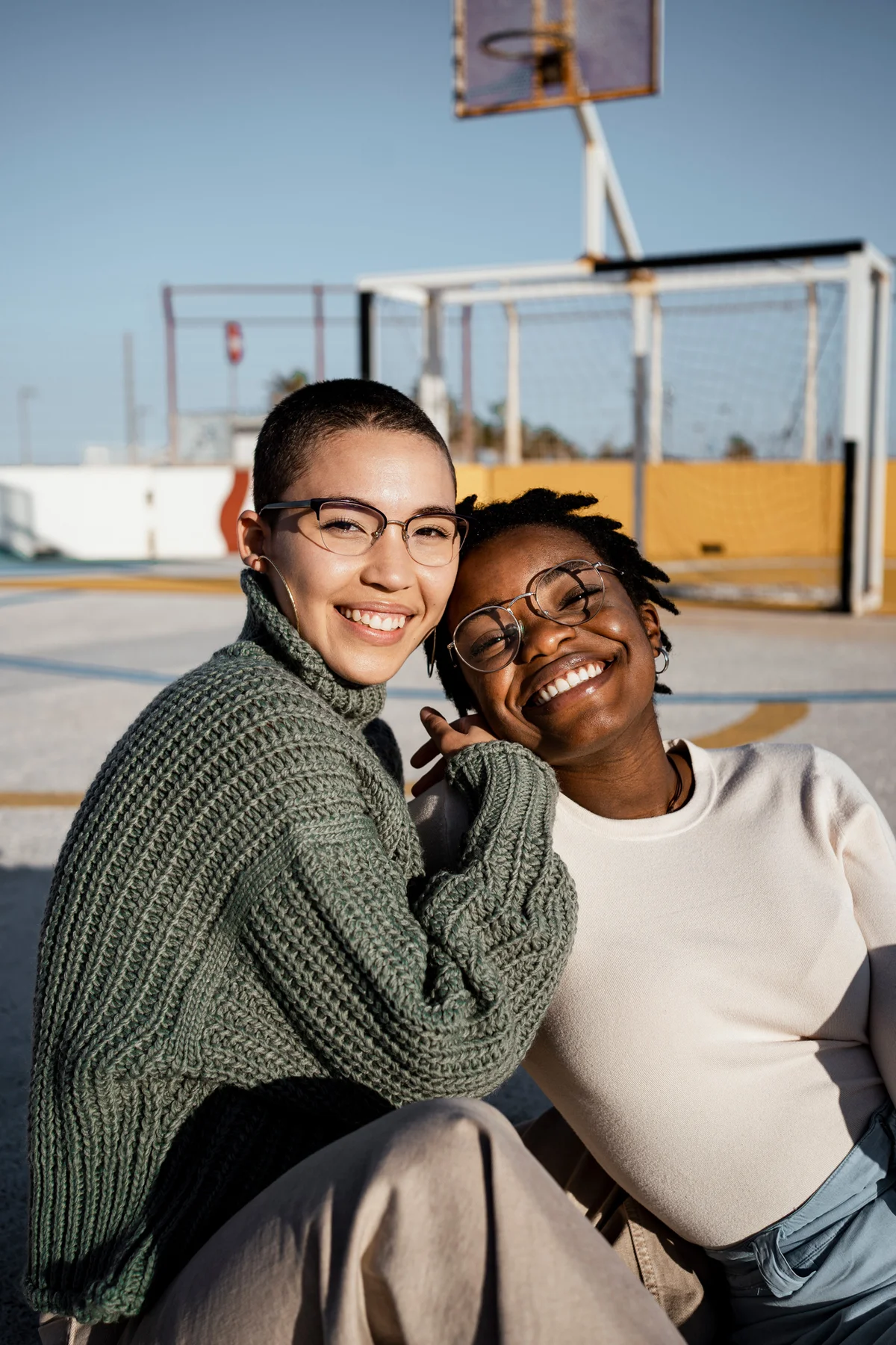 female friends in courtyard