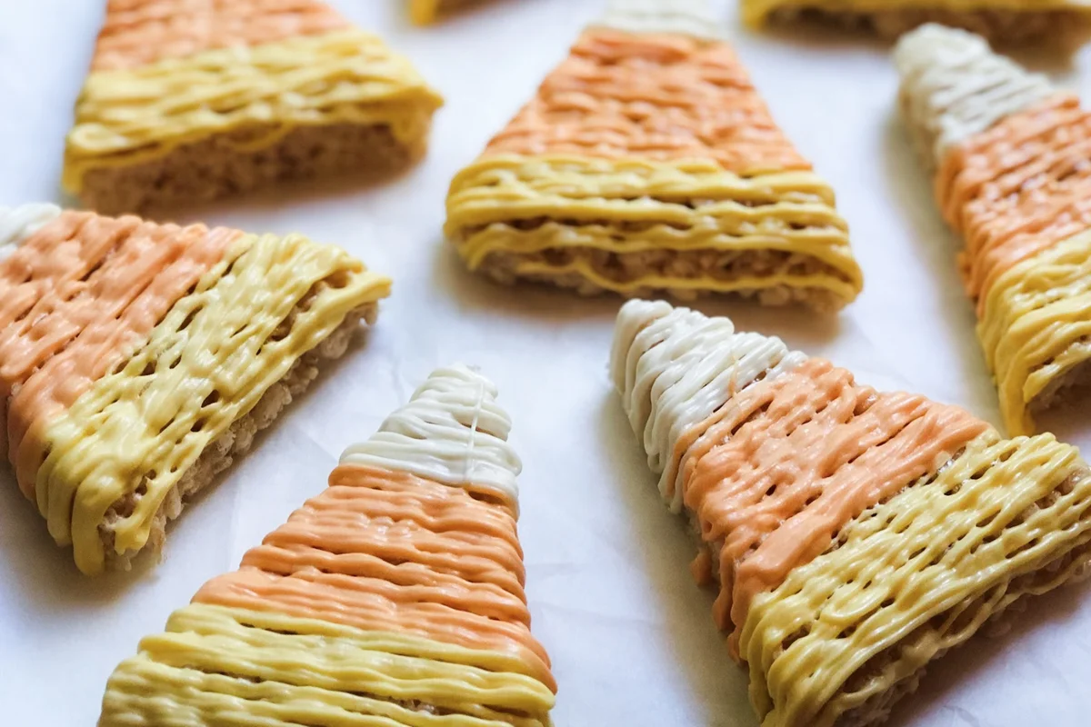 Seasonal Candy Corn Vanilla Rice Krispy Treats