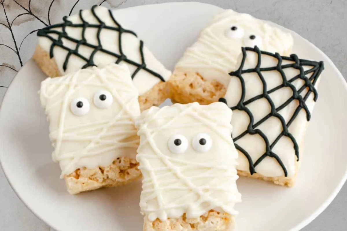 Handcrafted mummy treats spider Rice Krispie treats
