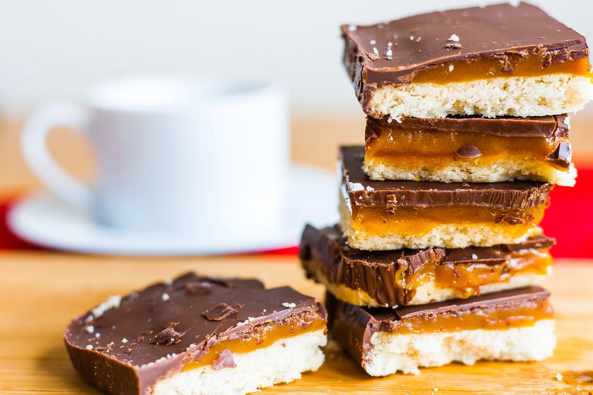 Stack of caramel shortbread