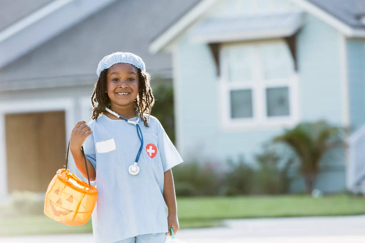 Little boy in surgeon costume on halloween