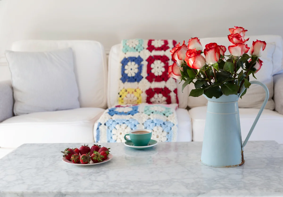 couch with afghan