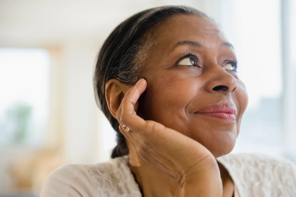 older woman with soft eye shadow color