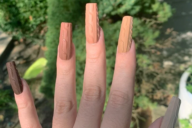 Sweater Long Square Nail Design