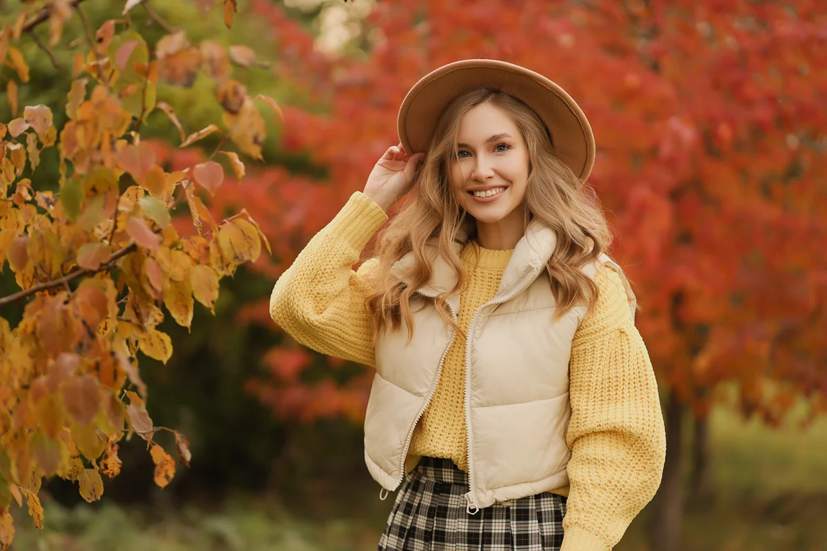 Autumn portrait of a woman relaxing