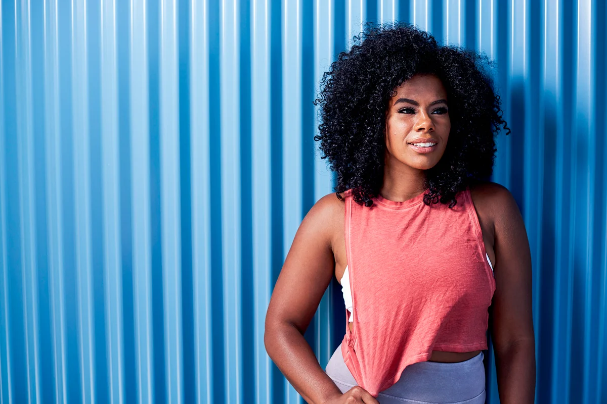 Young woman in athleisure clothing