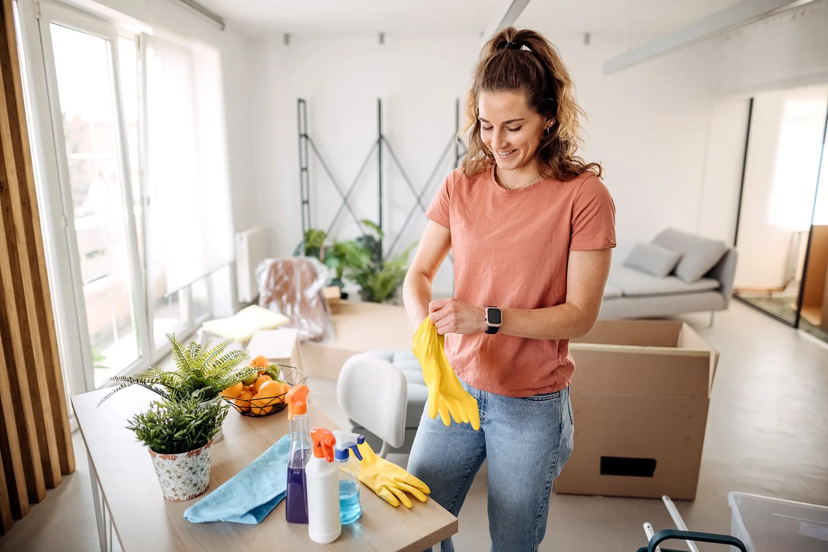 woman with cleaning supplies