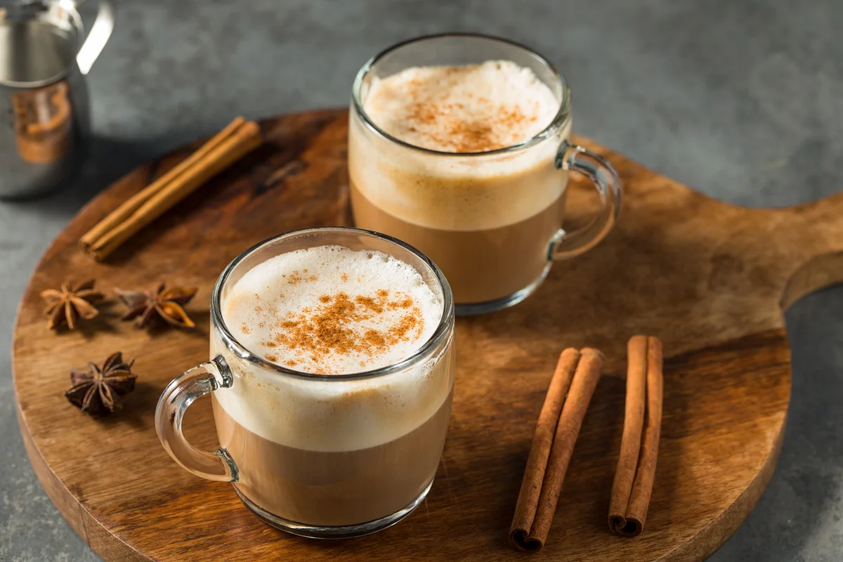 Warm Dirty Chai Latte with Milk and Spices