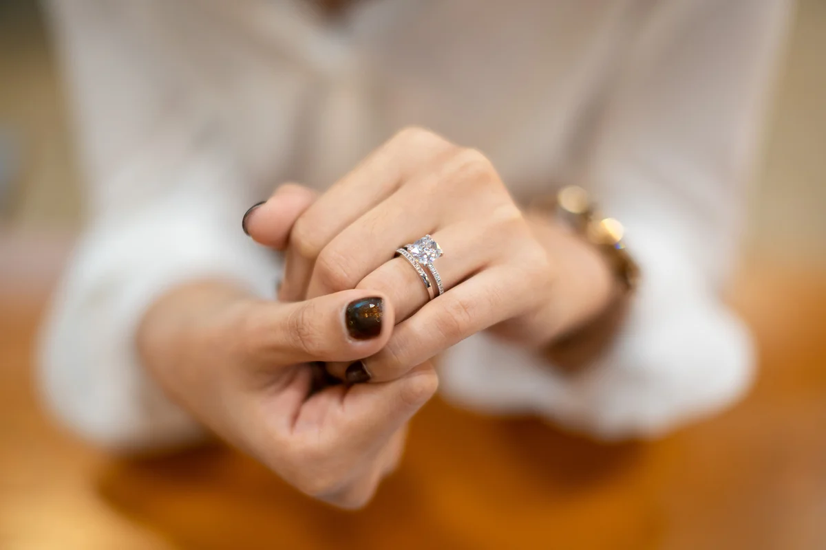Woman wearing diamond ring
