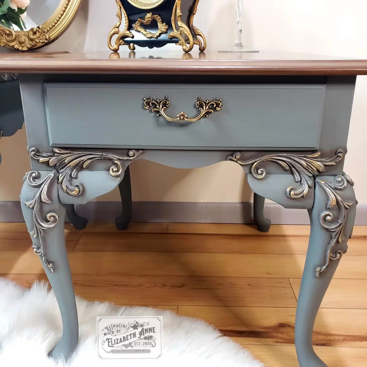 Vintage Pair of Nightstands in Warm Brown, Gold & Pewter Silver
