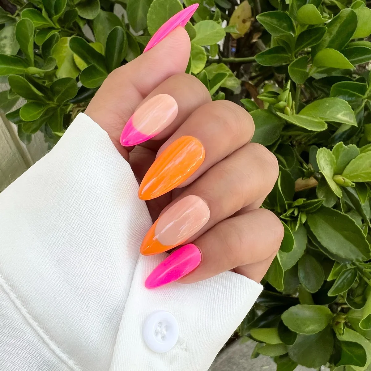 Hot pink and orange trending nails