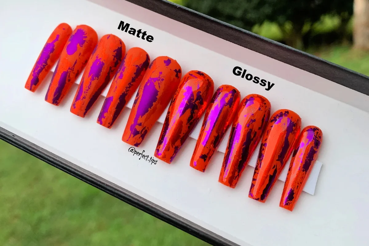 Orange and purple press on nails