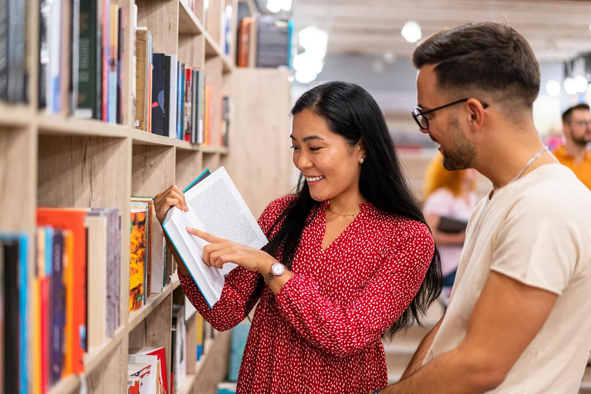 Librarian helping patron