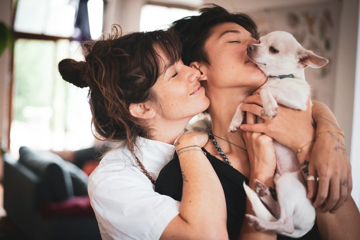 couple with dog