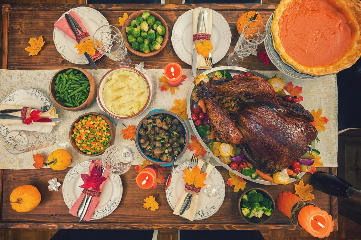 Traditional Stuffed Turkey with Side Dishes for Thanksgiving Day