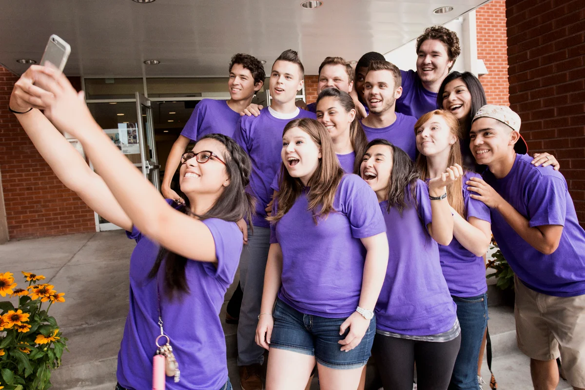 Youth group taking selfie
