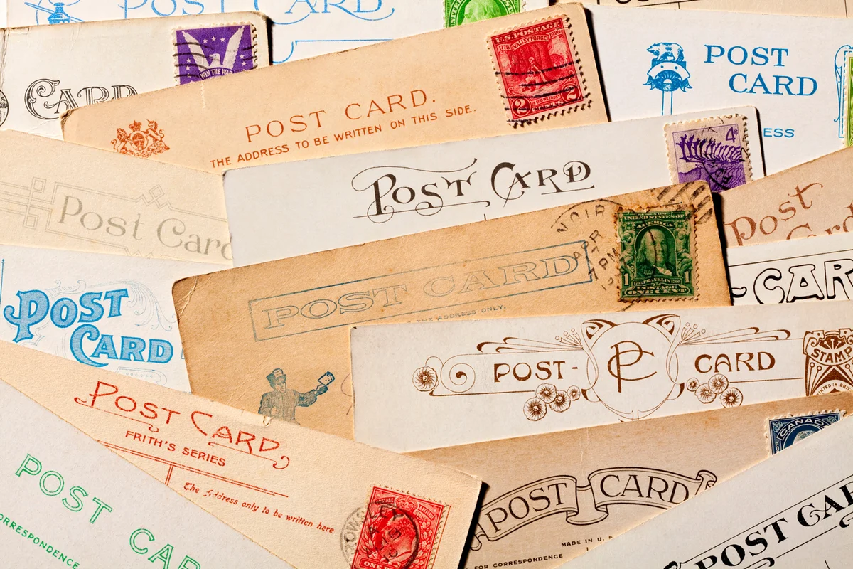 Background of Old, Blank Postcards
