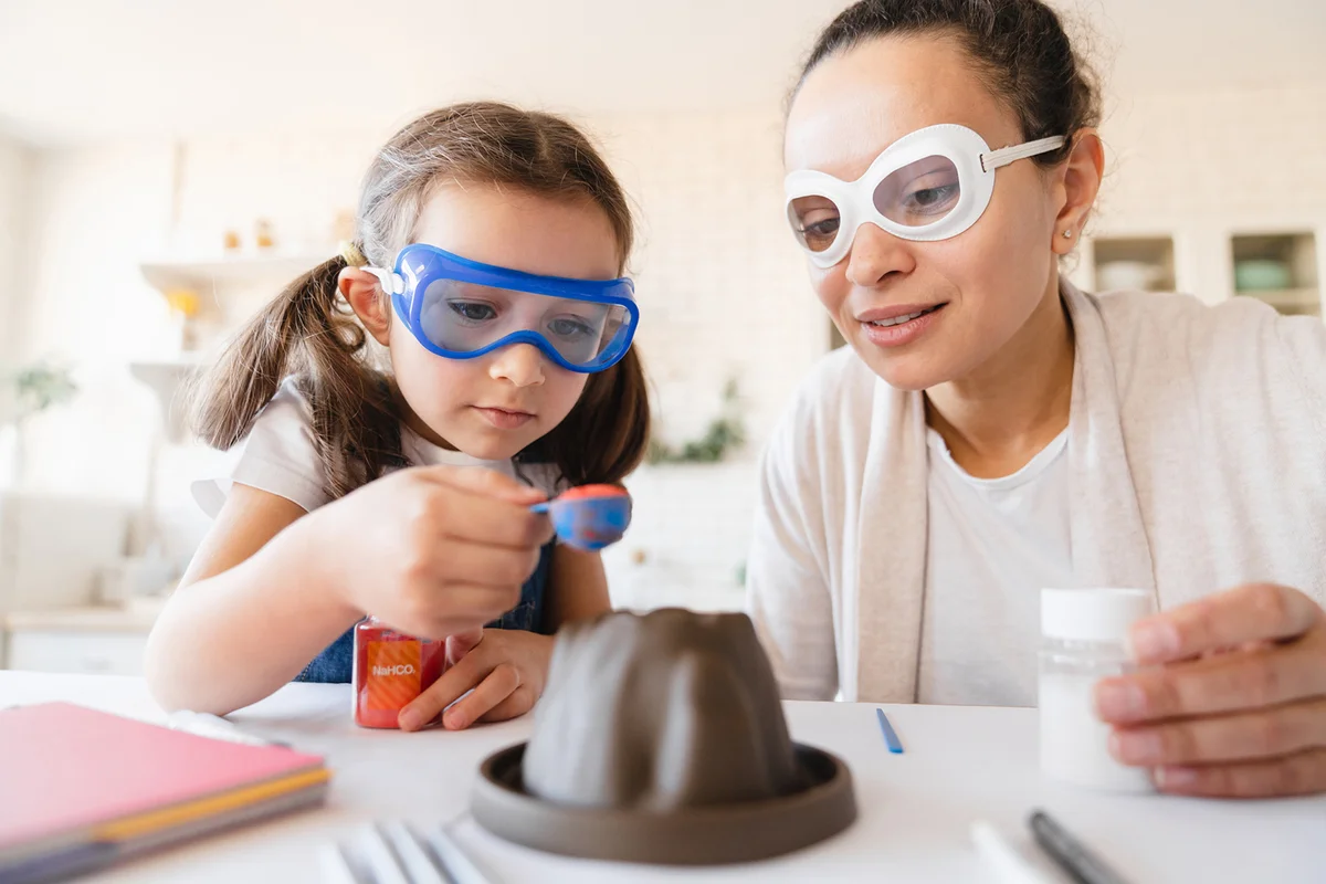 Home science experiment of volcano with baking soda