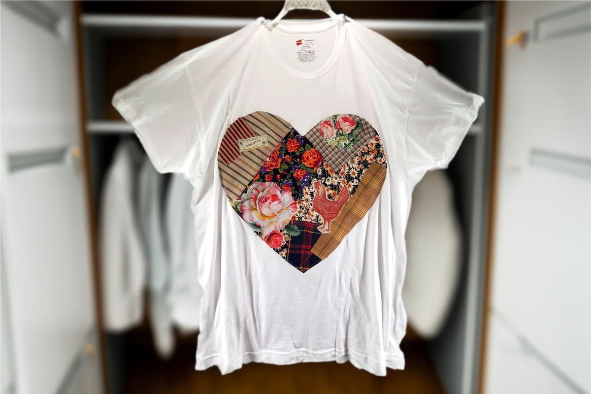 Big Heart Scrappy Patch T-Shirt White Cotton Oversized