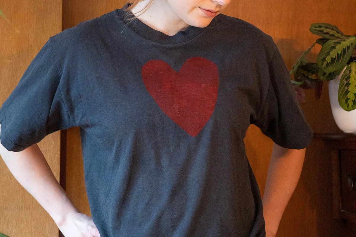 Up-cycled Vintage Block printed Heart T-Shirt