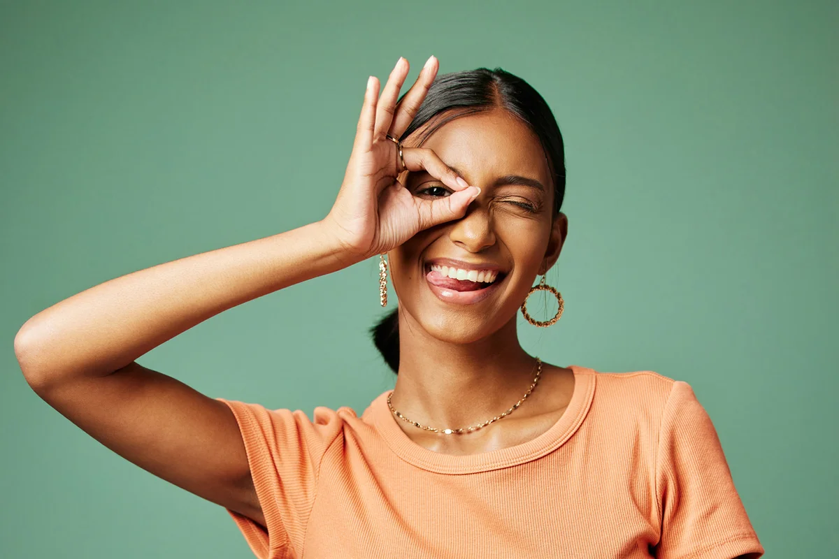 Shot of a woman making a funny face