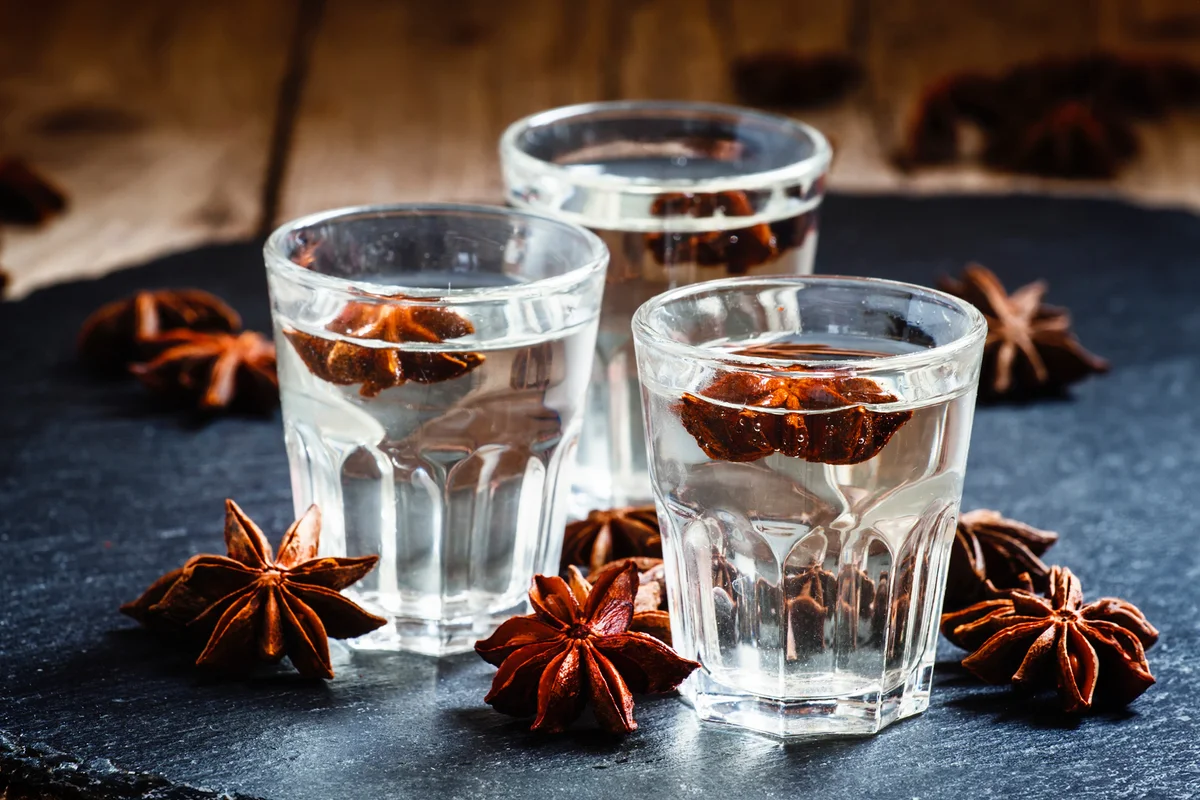 Homemade anise liqueur in a glass