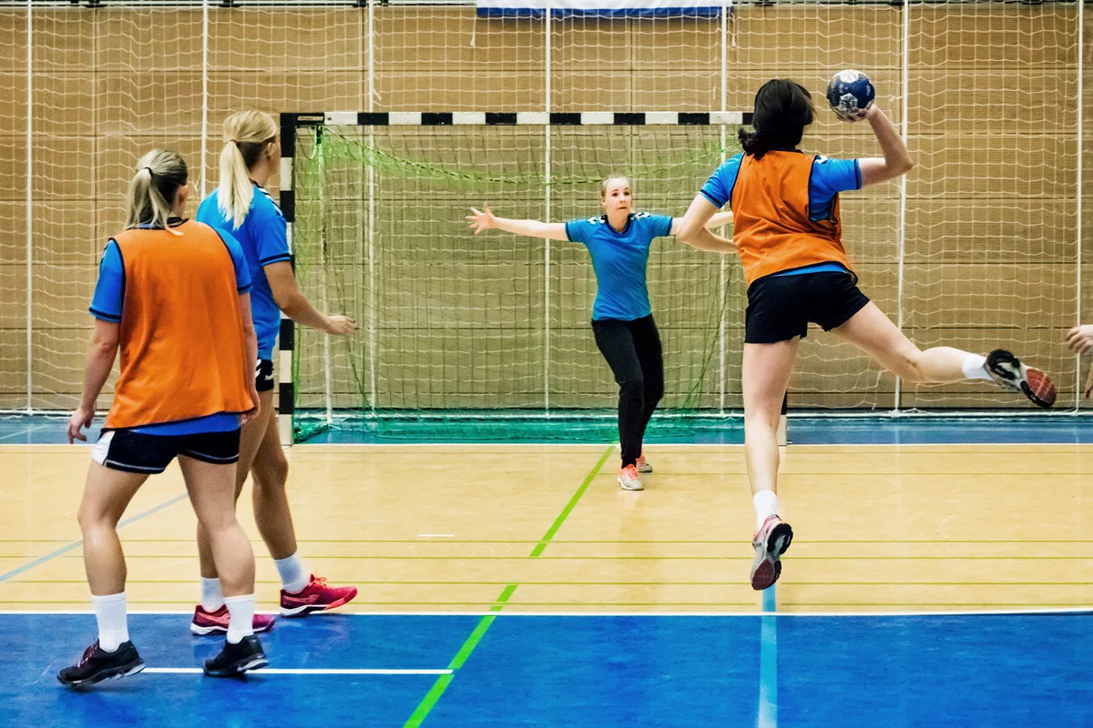 Female handball players during training session