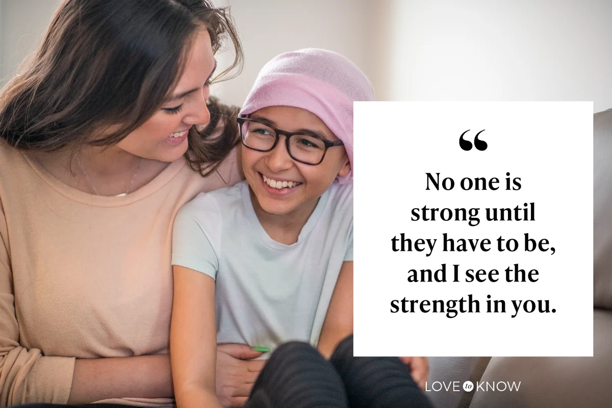 Portrait of a young boy battling cancer as his mom embraces him