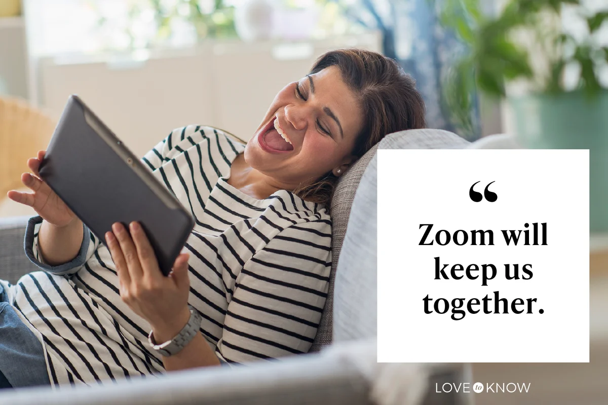 happy woman laughing on Zoom call with long distance friend