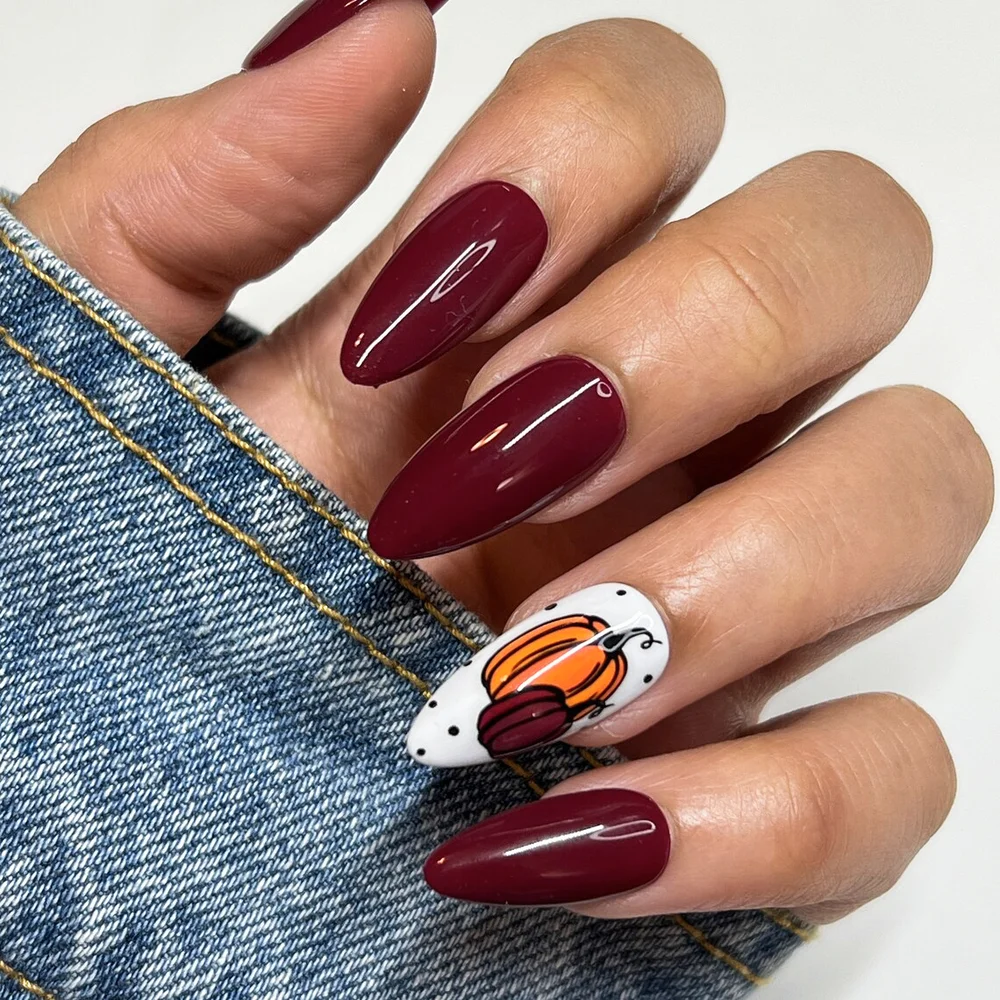 Burgundy Pumpkin Press On Nails