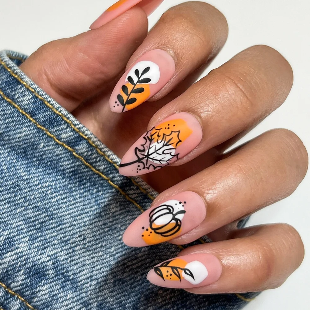 Abstract Fall Leaves Press On Nails