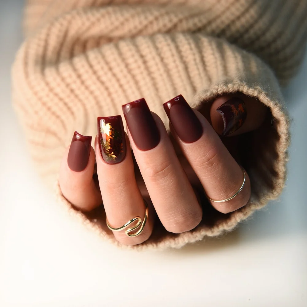 Autumn Fall Leaves - deep brown set of press on nails,