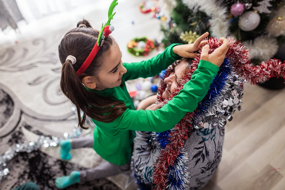 Playing with Christmas accessories