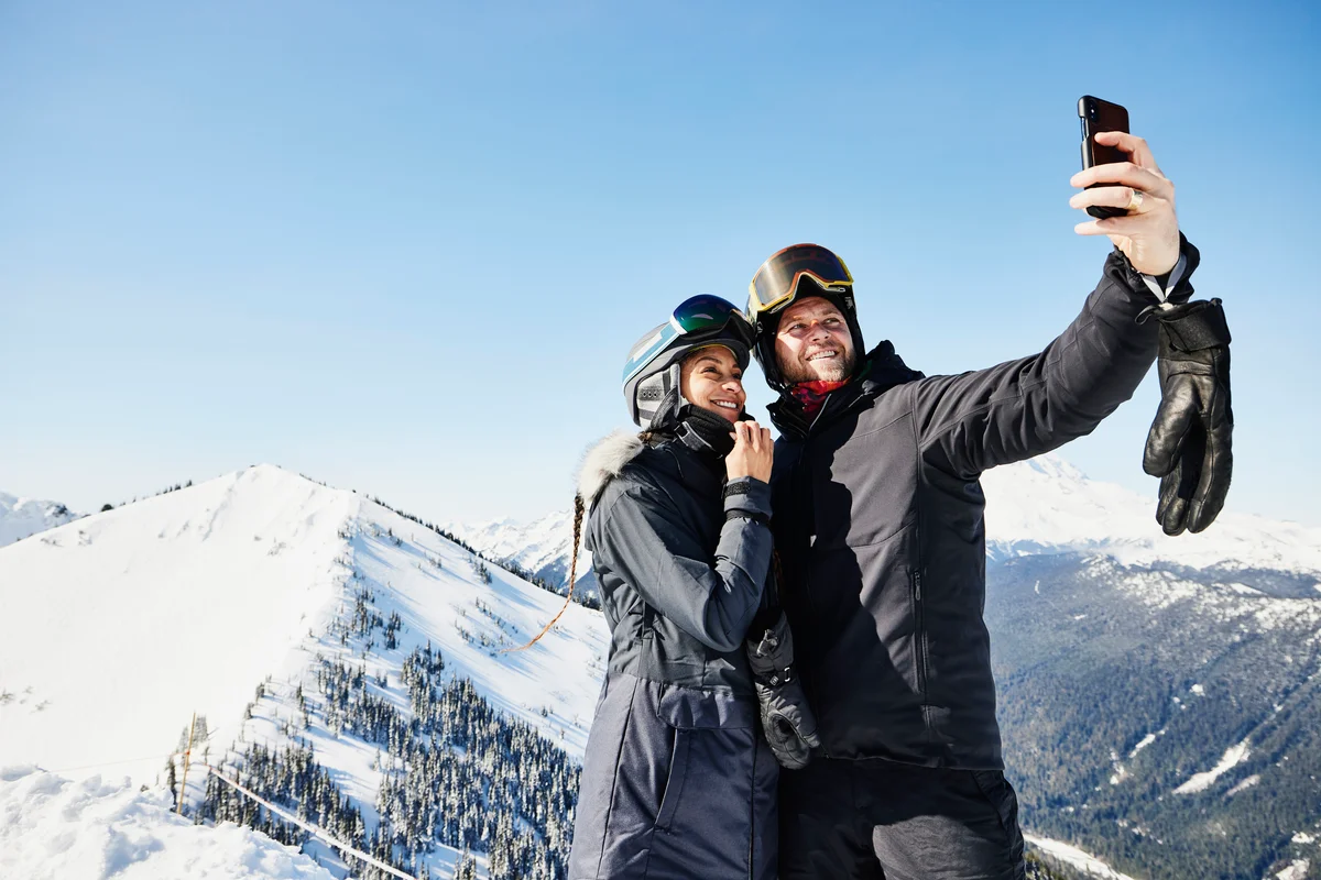 Couple skiing
