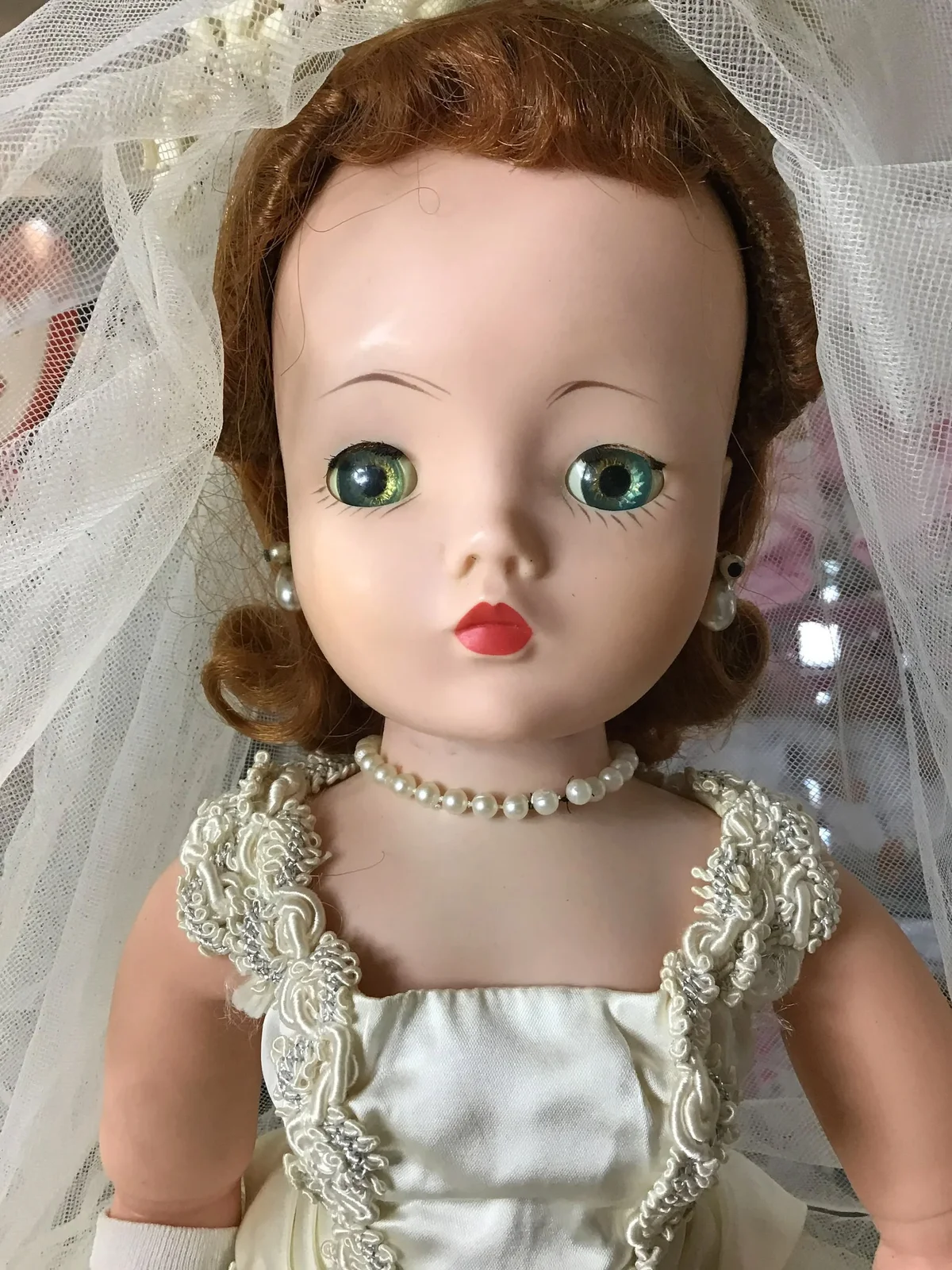 Vintage 1957 Madame Alexander Cissy Redhead in "Satin Train" Wedding Gown