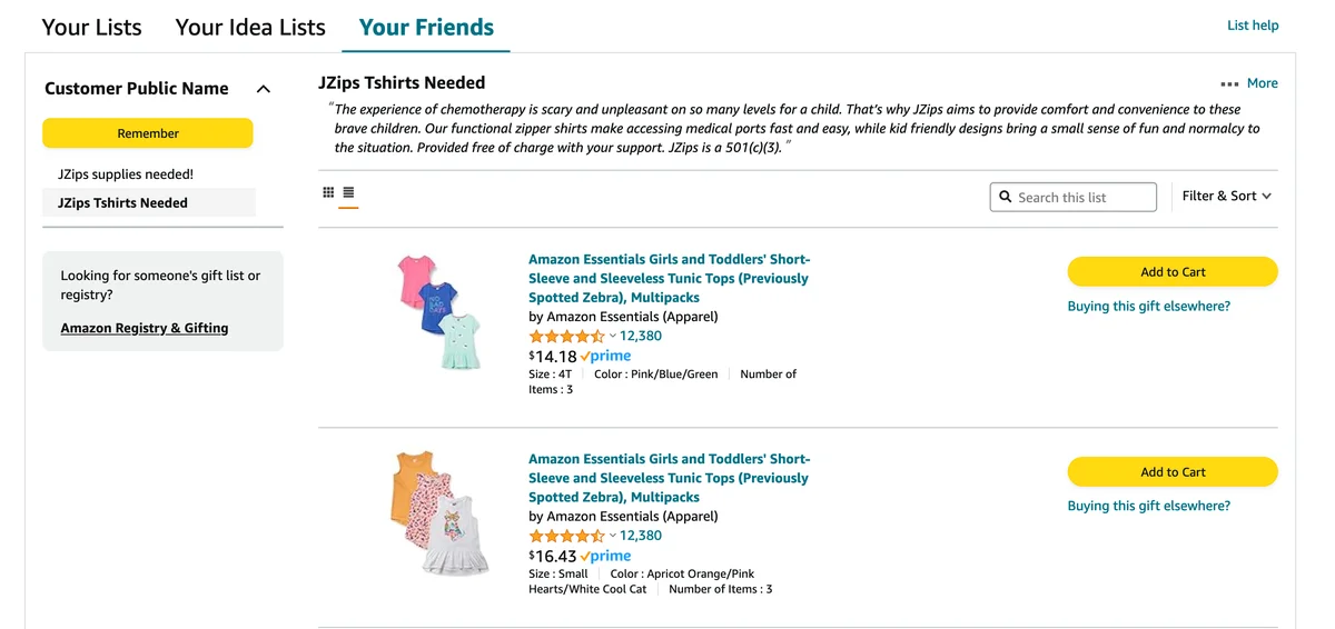 Screenshot of JZips Amazon Wish List