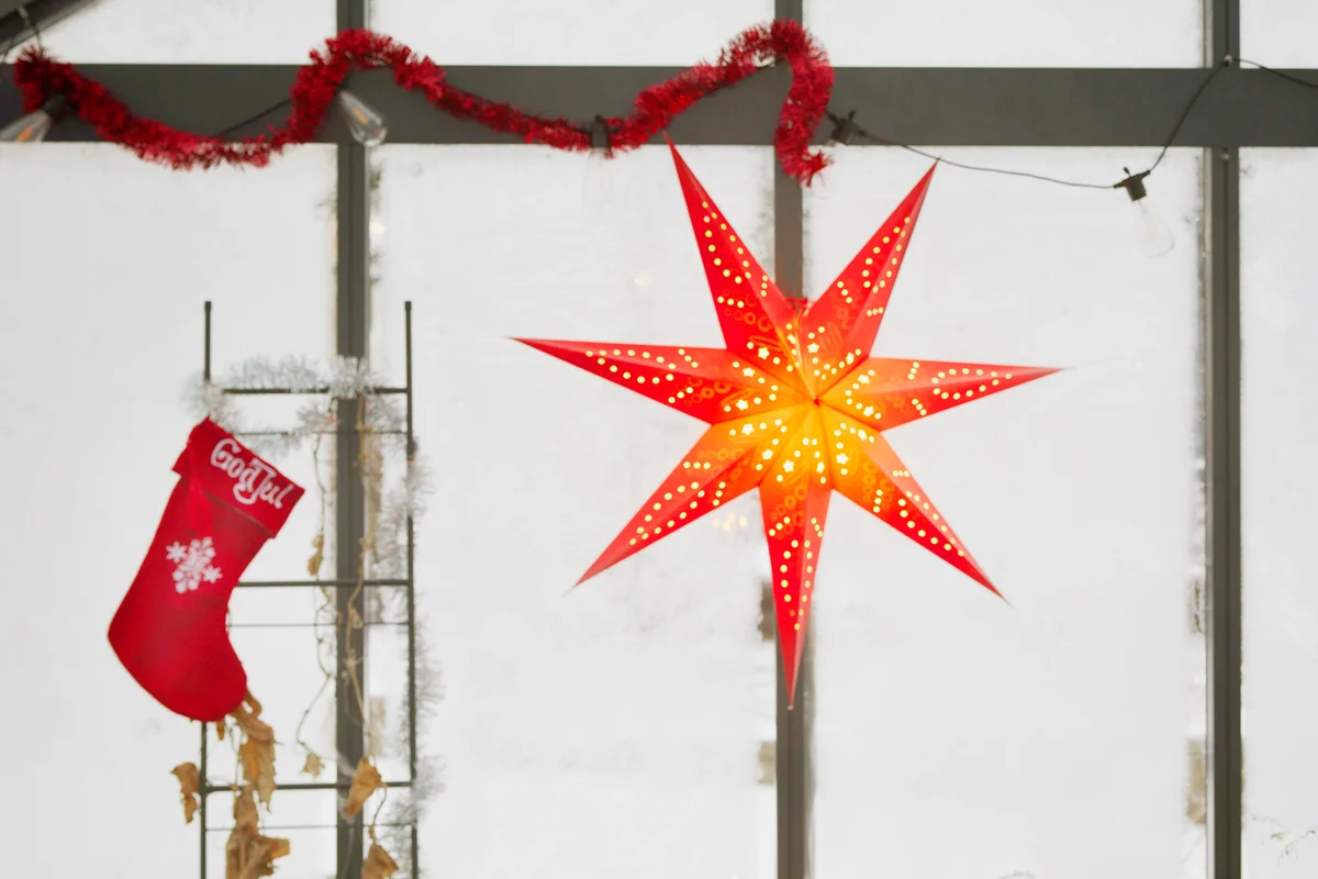 Red Christmas star and decorations