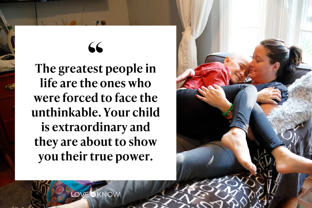 A mother and daughter with cancer happily embrace one another on the couch