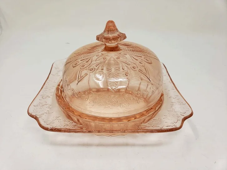 Vintage 1930s Pink Depression Glass Covered Butter Cheese Dish