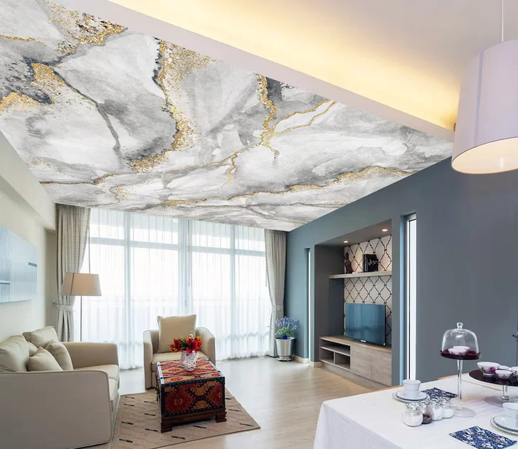 3D Marble Texture Ceiling Wallpaper