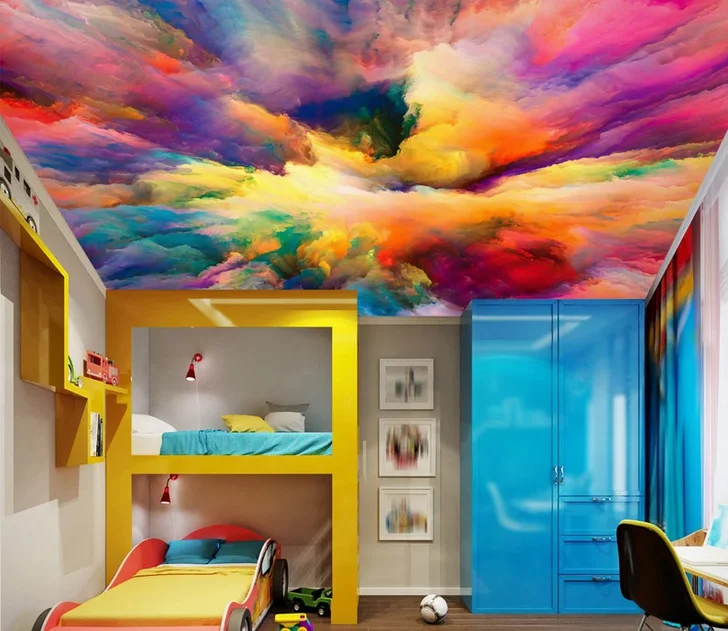 3D Colorful Clouds Ceiling Wallpaper